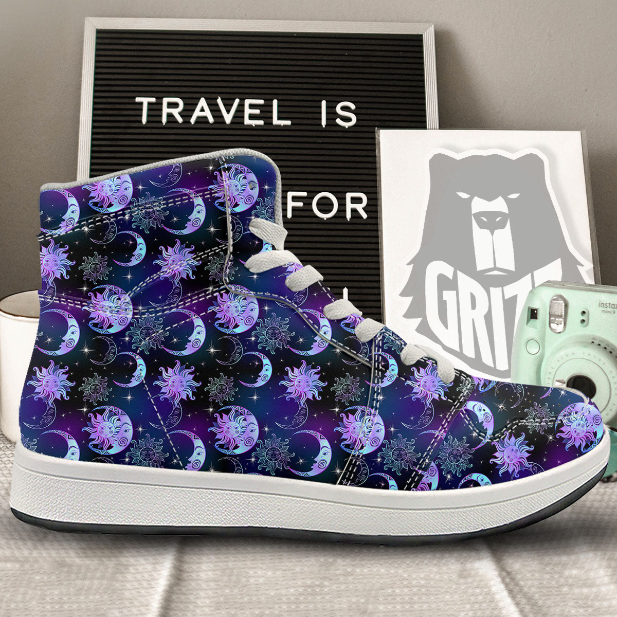 Sun And Moon Galaxy Celestial Print High Top Sneakers-grizzshop