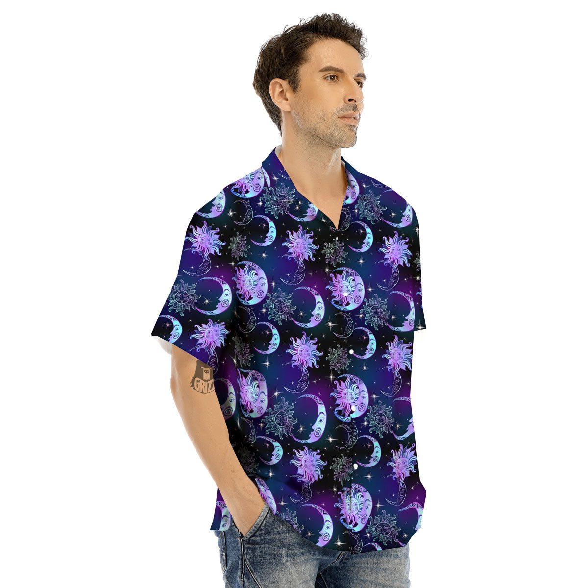 Sun And Moon Galaxy Celestial Print Men's Hawaiian Shirt-grizzshop