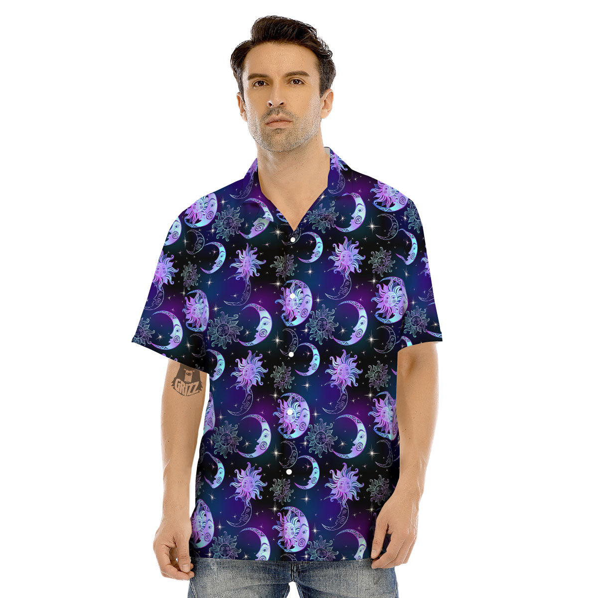 Sun And Moon Galaxy Celestial Print Men's Hawaiian Shirt-grizzshop