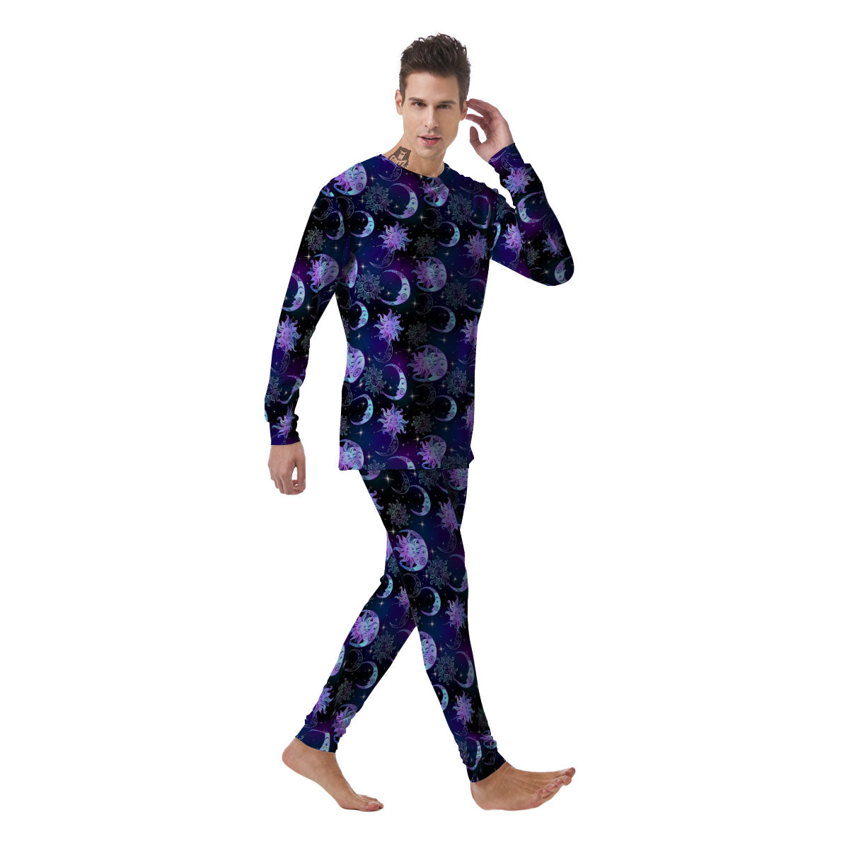 Sun And Moon Galaxy Celestial Print Men's Pajamas-grizzshop