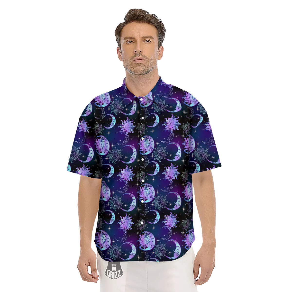Sun And Moon Galaxy Celestial Print Men's Short Sleeve Shirts-grizzshop