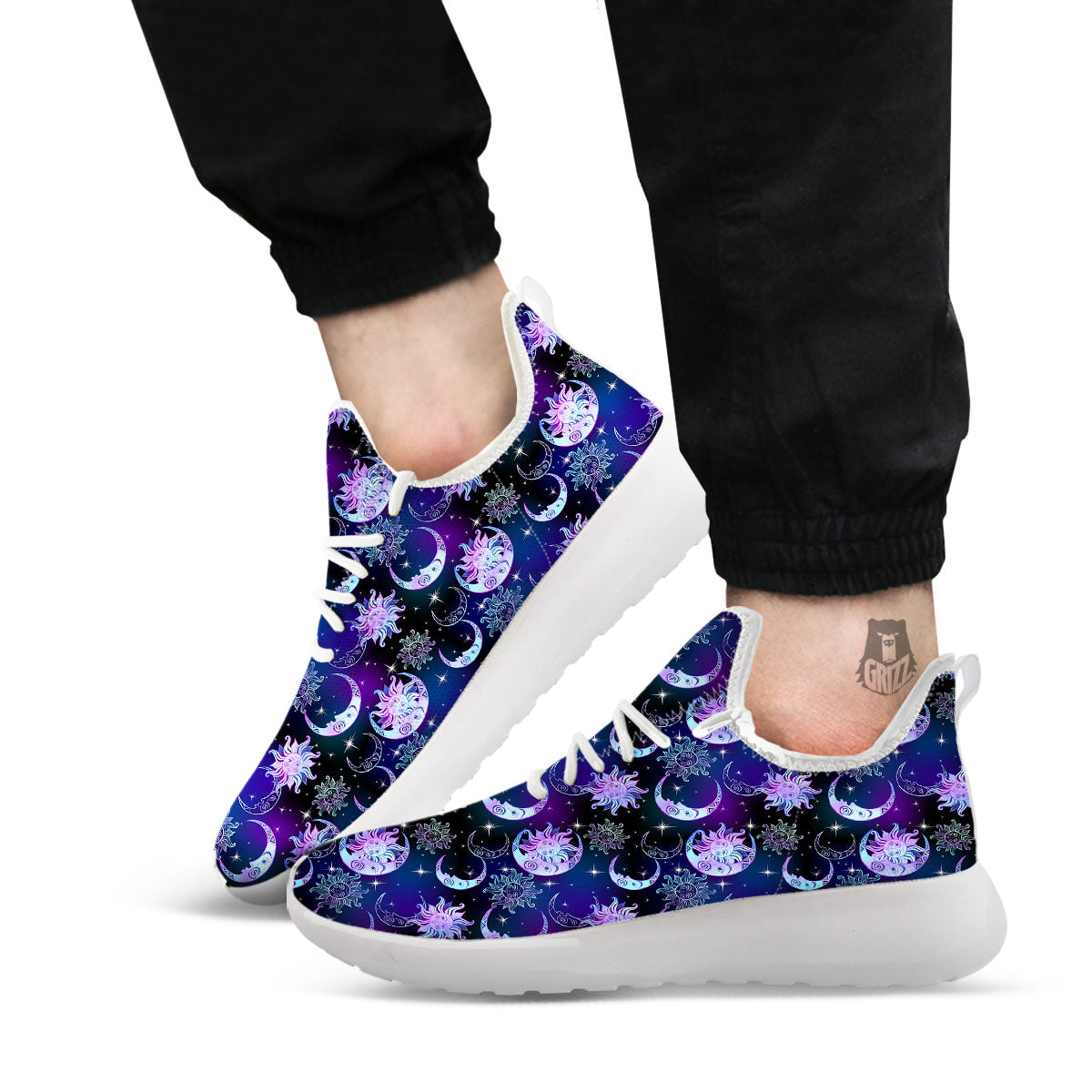 Sun And Moon Galaxy Celestial Print White Athletic Shoes-grizzshop
