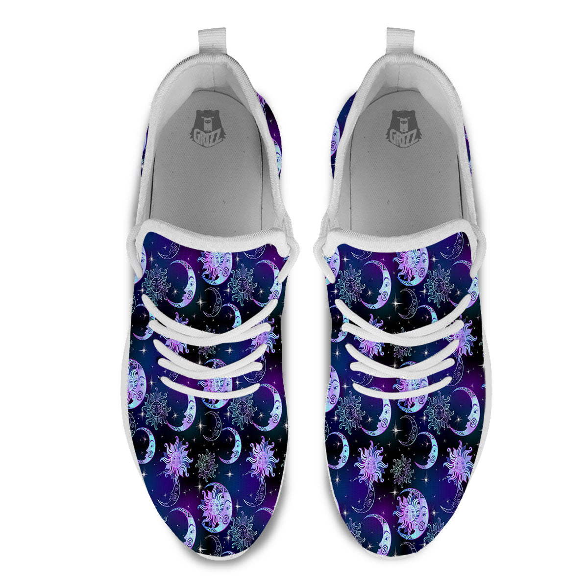Sun And Moon Galaxy Celestial Print White Athletic Shoes-grizzshop