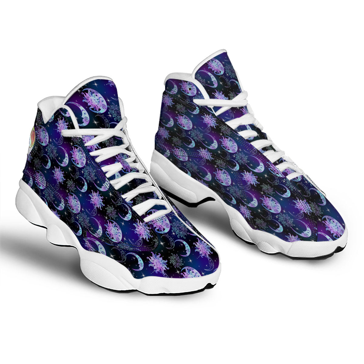 Sun And Moon Galaxy Celestial Print White Basketball Shoes-grizzshop