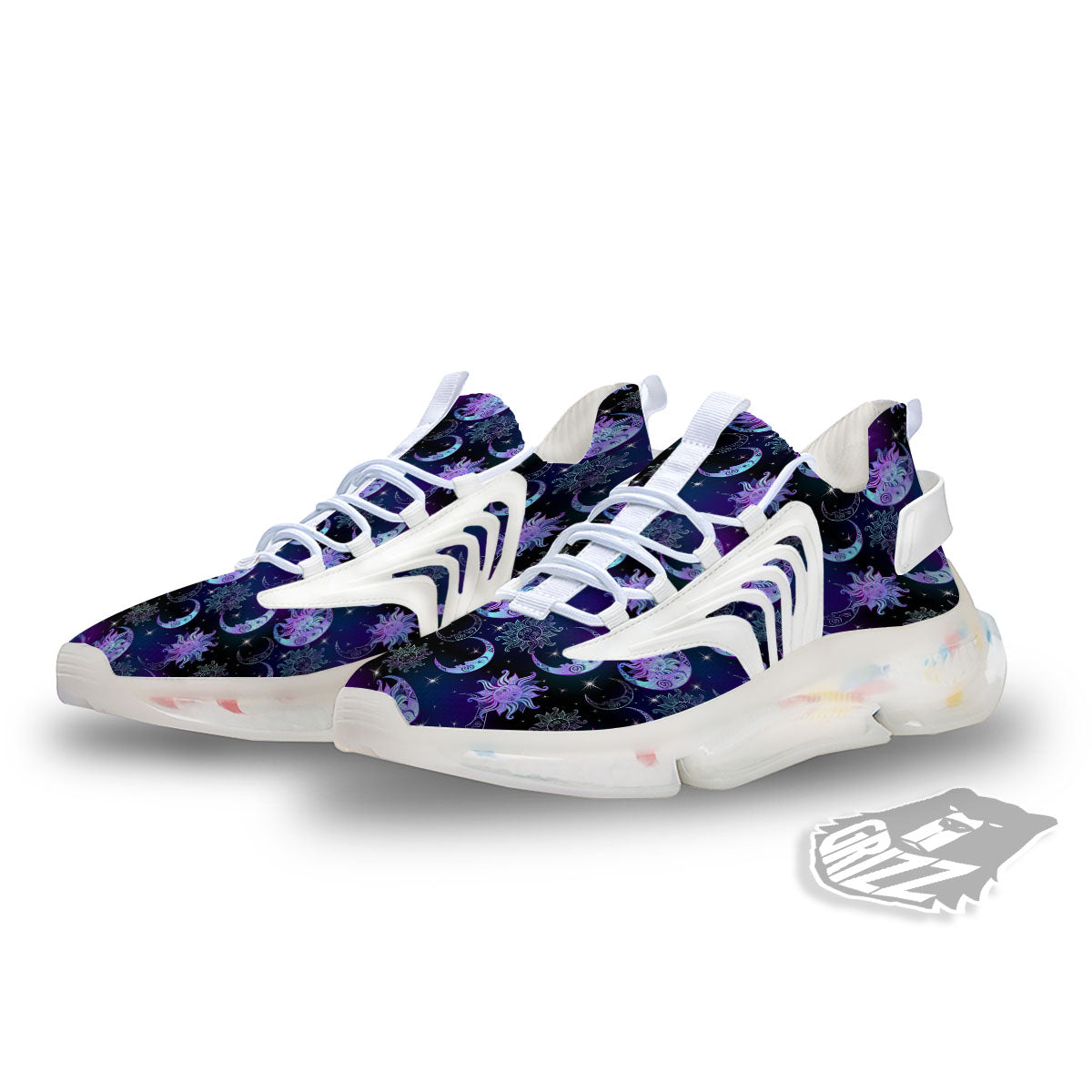 Sun And Moon Galaxy Celestial Print White Gym Shoes-grizzshop
