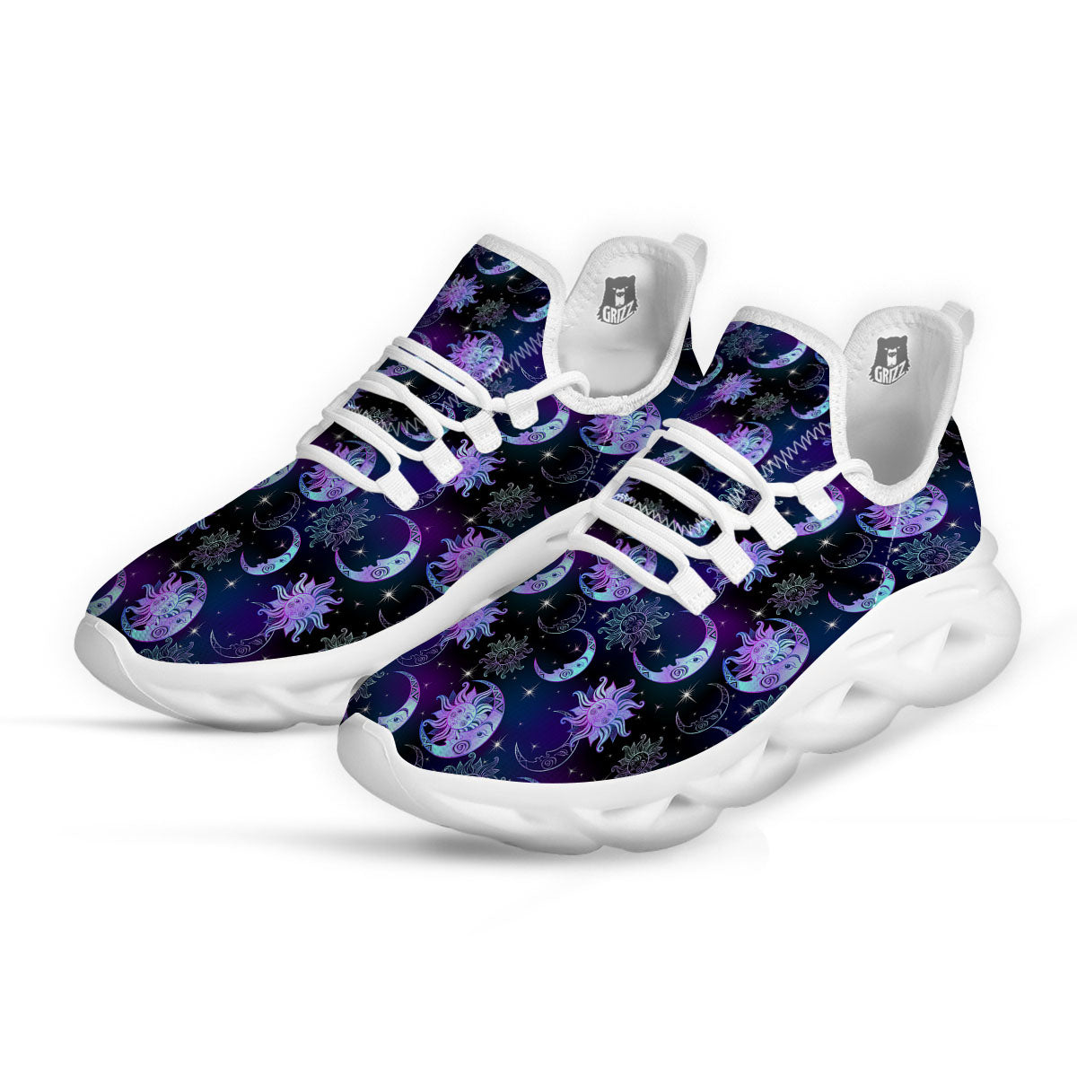 Sun And Moon Galaxy Celestial Print White Running Shoes-grizzshop
