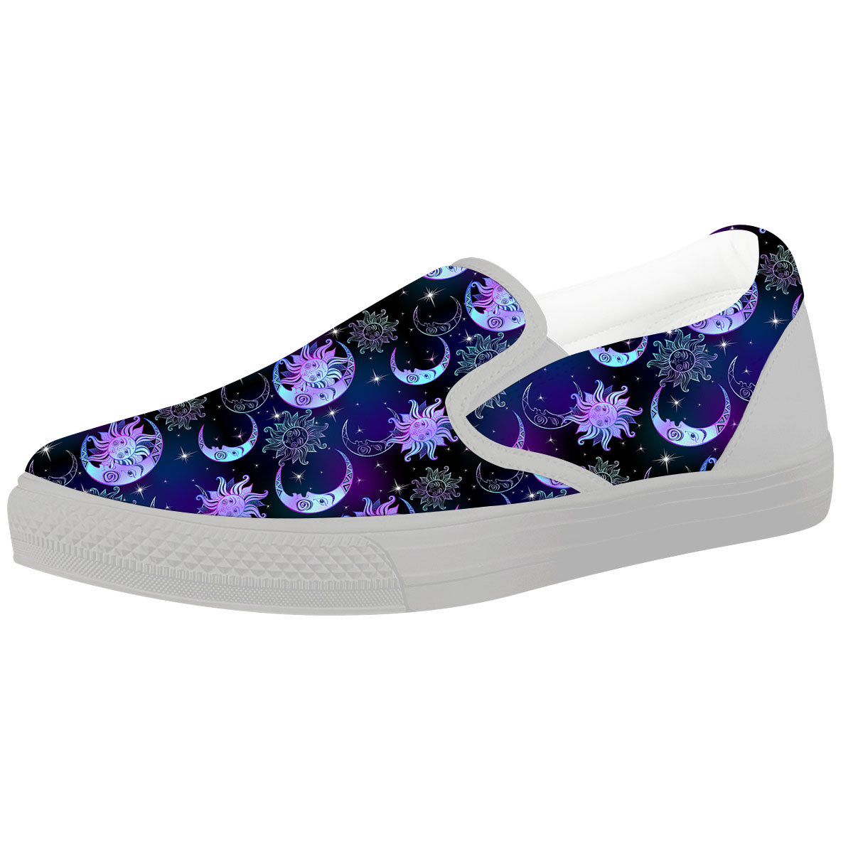 Sun And Moon Galaxy Celestial Print White Slip On Shoes-grizzshop