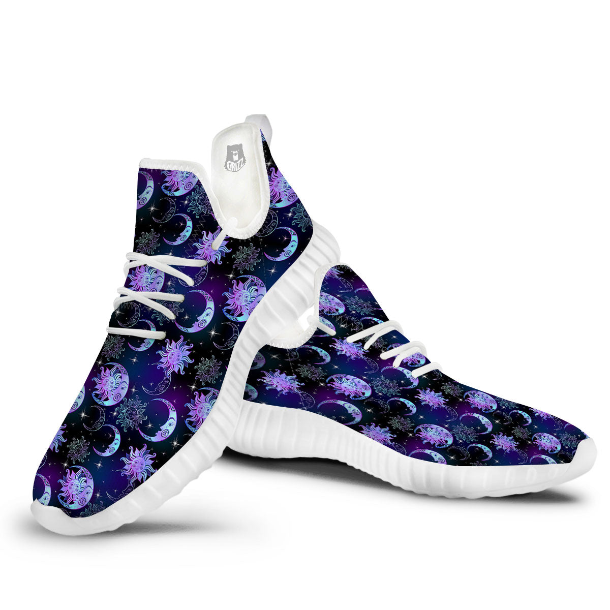 Sun And Moon Galaxy Celestial Print White Walking Shoes-grizzshop