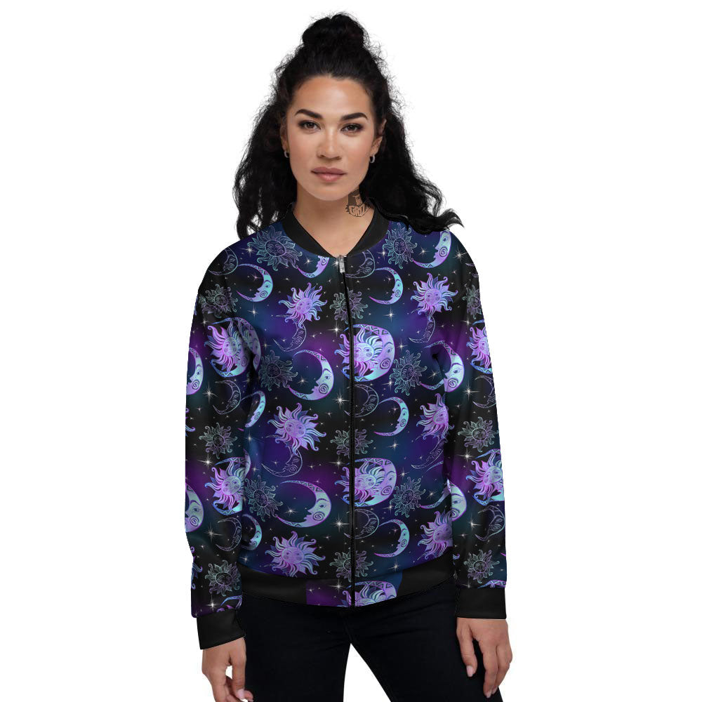 Sun And Moon Galaxy Celestial Print Women's Bomber Jacket-grizzshop