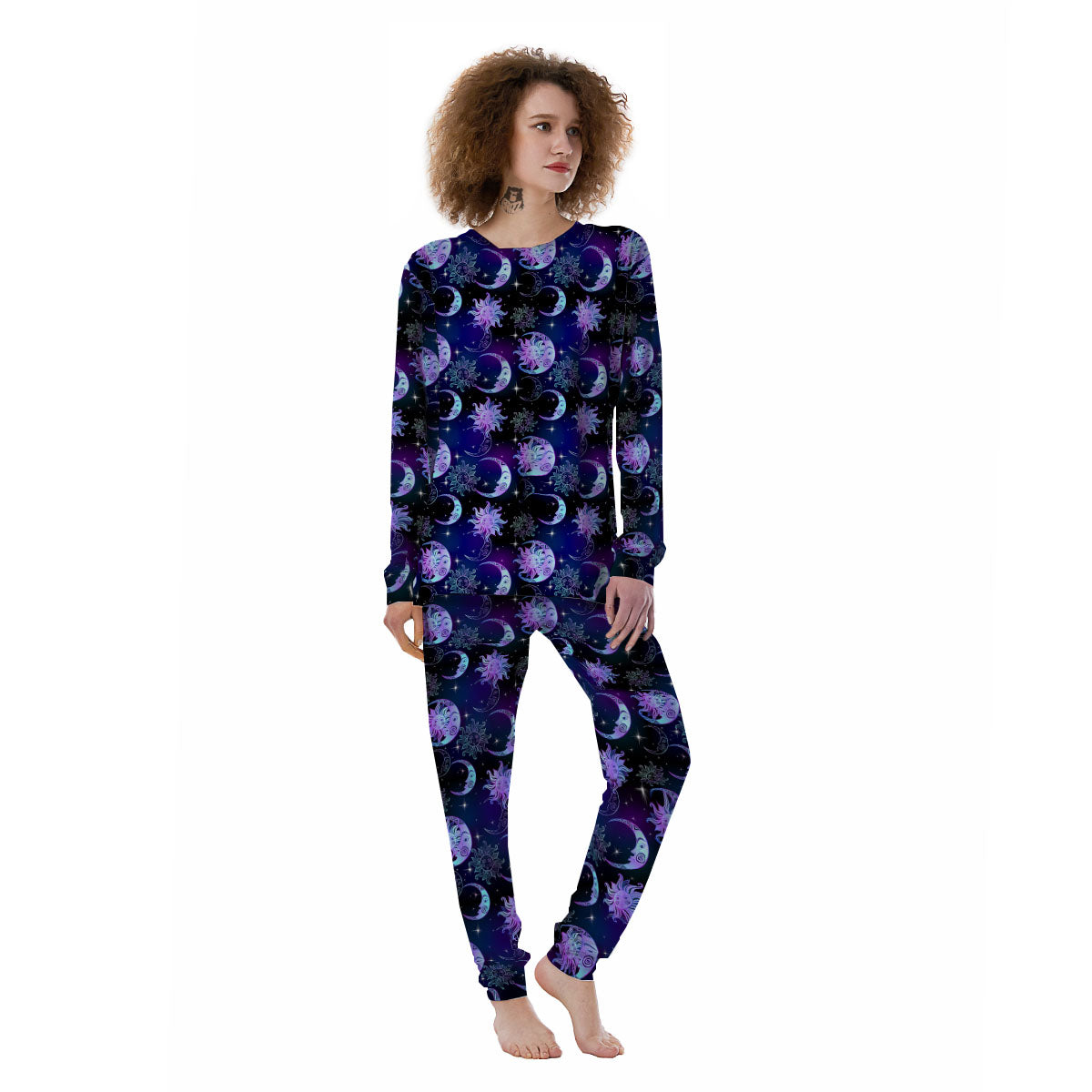 Sun And Moon Galaxy Celestial Print Women's Pajamas-grizzshop