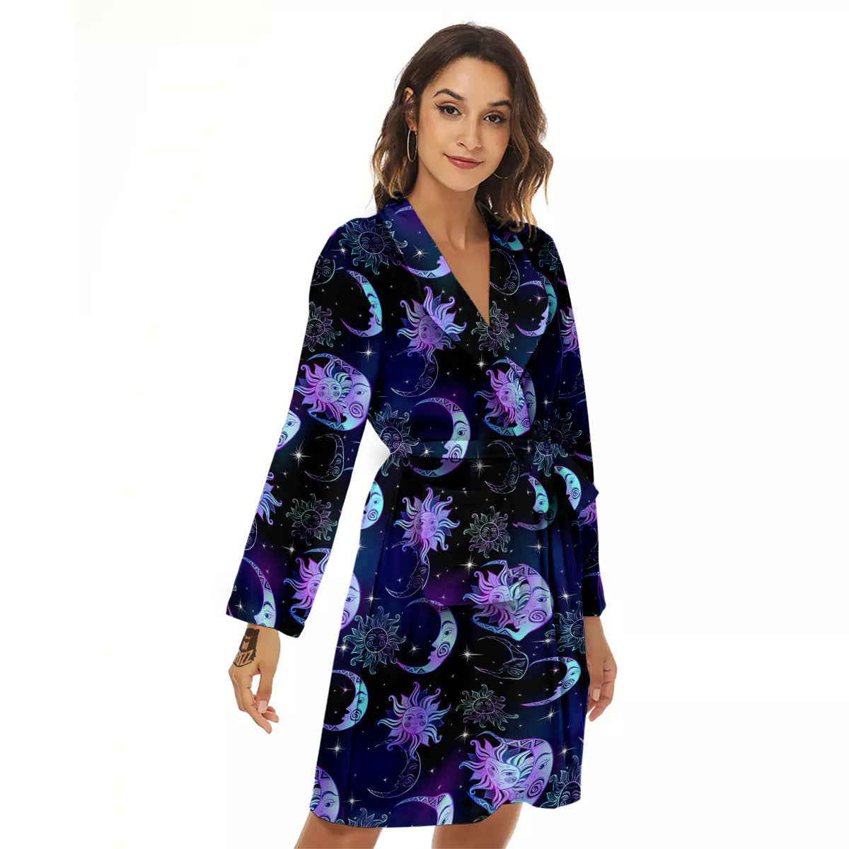 Sun And Moon Galaxy Celestial Print Women's Robe-grizzshop