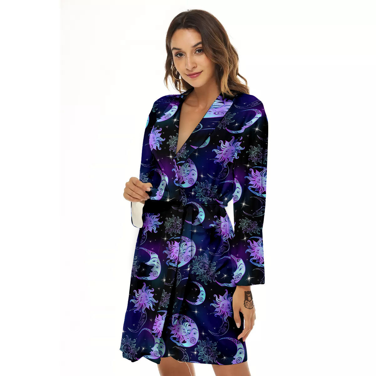 Sun And Moon Galaxy Celestial Print Women's Robe-grizzshop