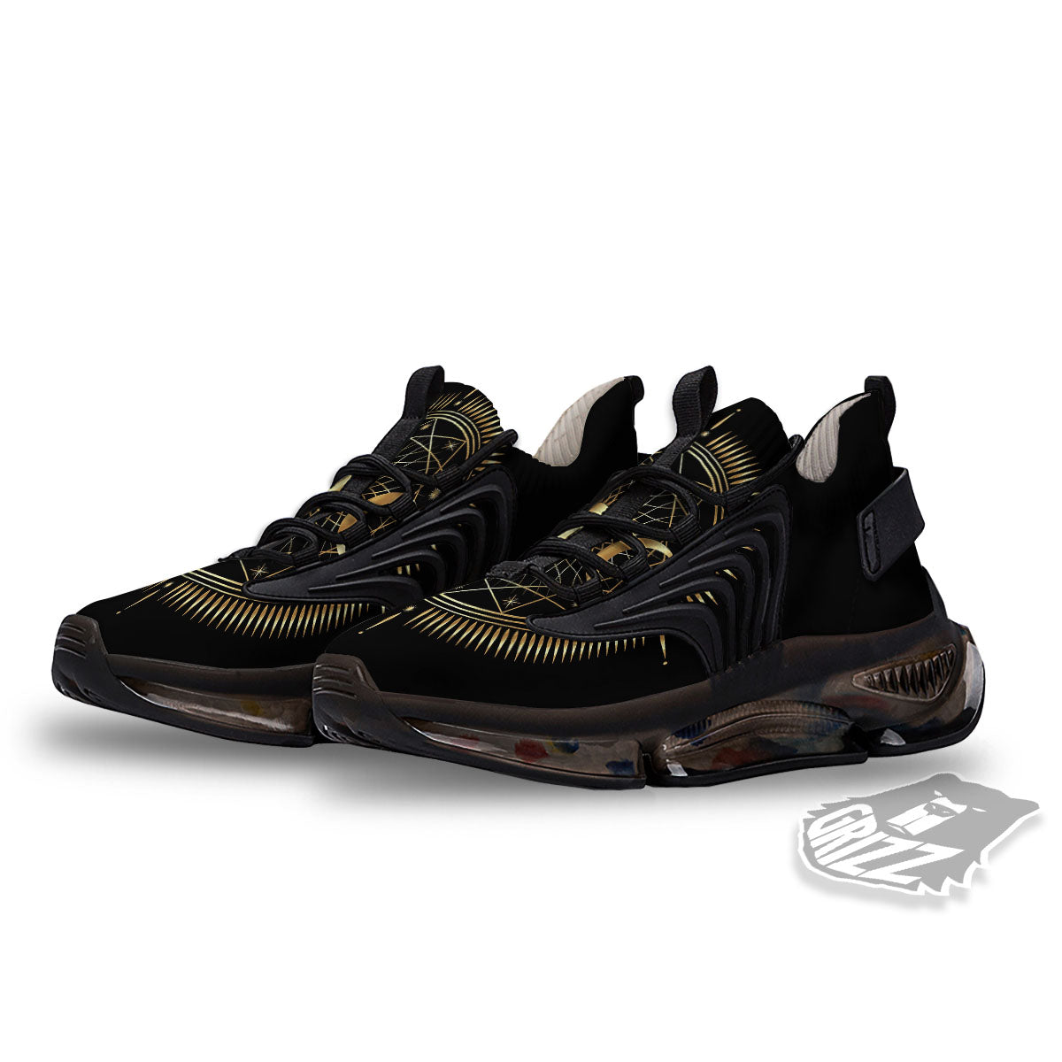 Sun And Moon Geometric Celestial Print Black Gym Shoes-grizzshop