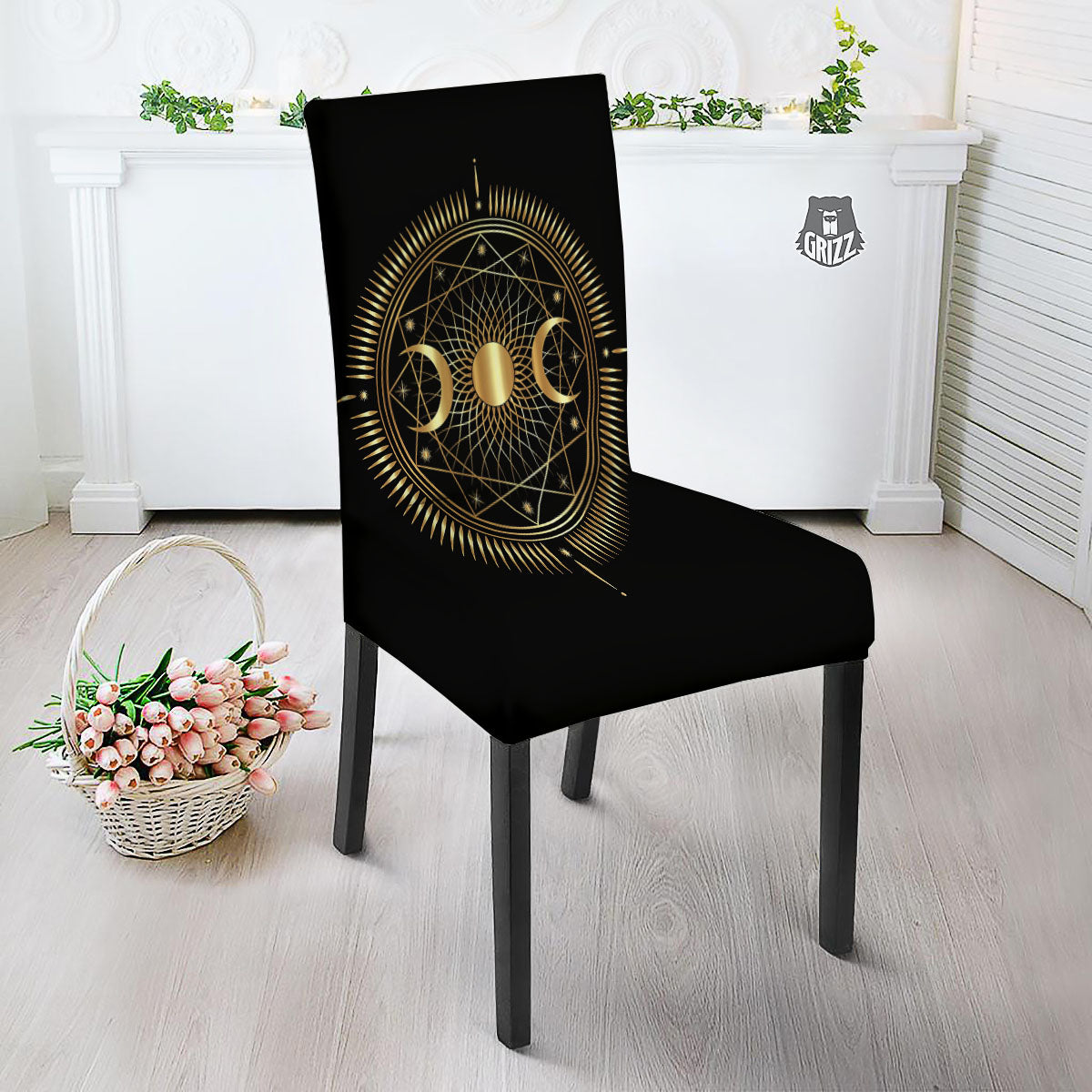 Sun And Moon Geometric Celestial Print Dining Chair Slipcover-grizzshop