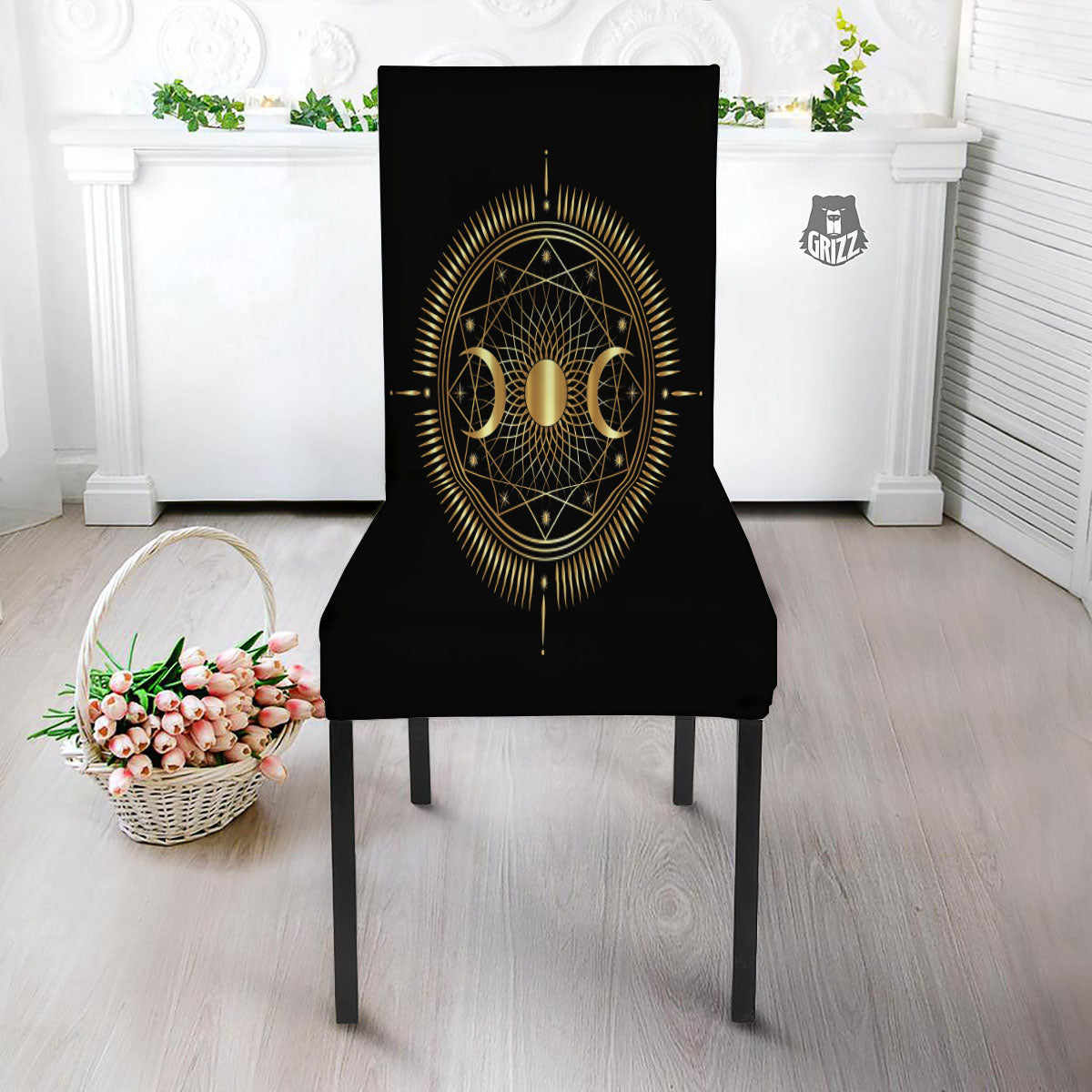 Sun And Moon Geometric Celestial Print Dining Chair Slipcover-grizzshop