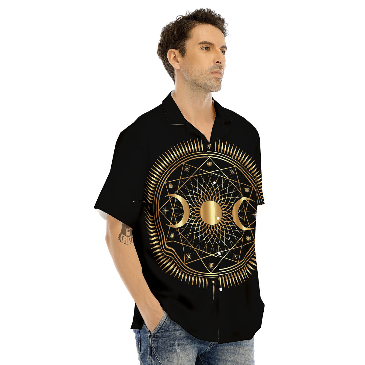 Sun And Moon Geometric Celestial Print Men's Hawaiian Shirt-grizzshop