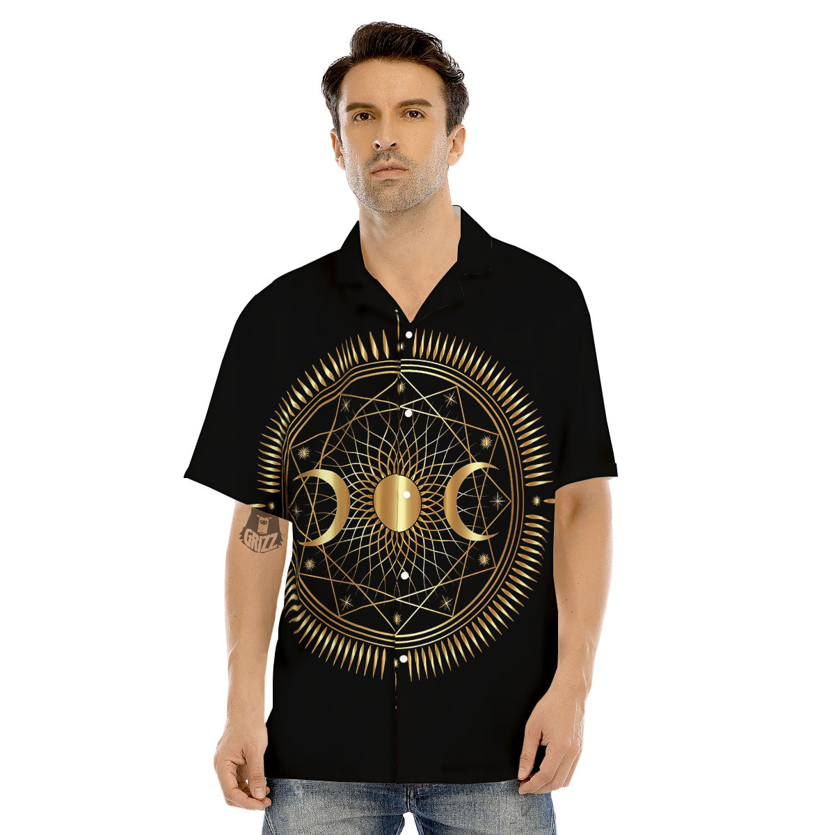 Sun And Moon Geometric Celestial Print Men's Hawaiian Shirt-grizzshop
