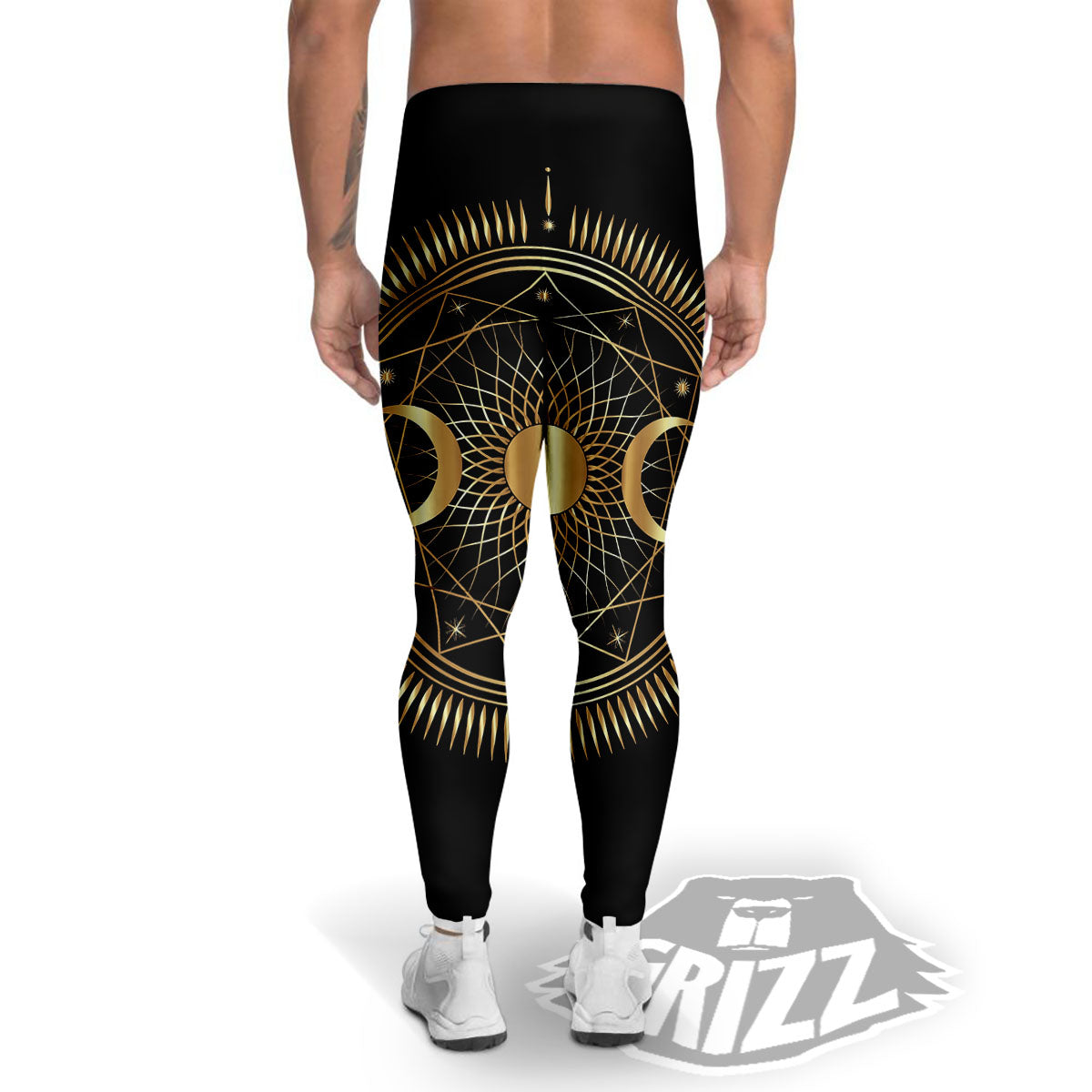 Sun And Moon Geometric Celestial Print Men's Leggings-grizzshop