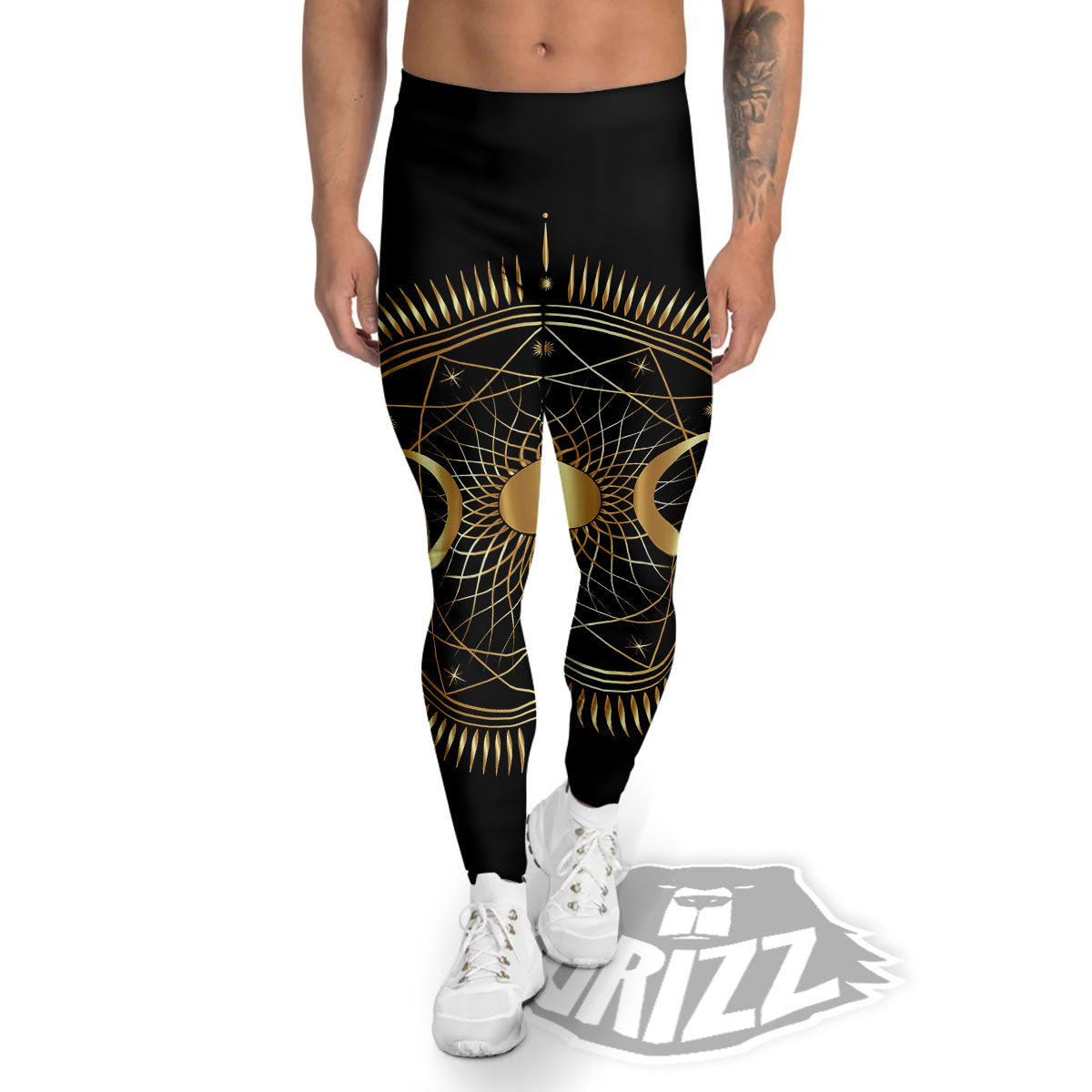 Sun And Moon Geometric Celestial Print Men's Leggings-grizzshop