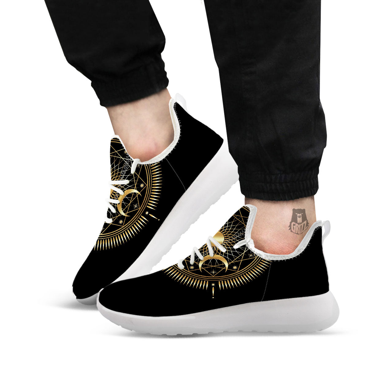 Sun And Moon Geometric Celestial Print White Athletic Shoes-grizzshop