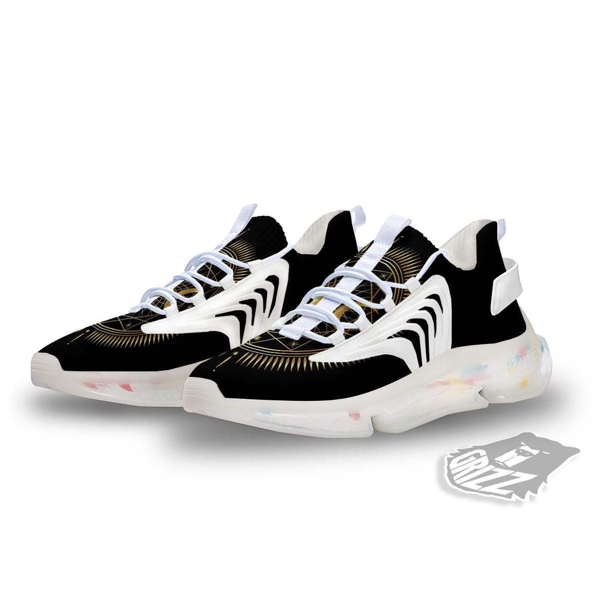 Sun And Moon Geometric Celestial Print White Gym Shoes-grizzshop