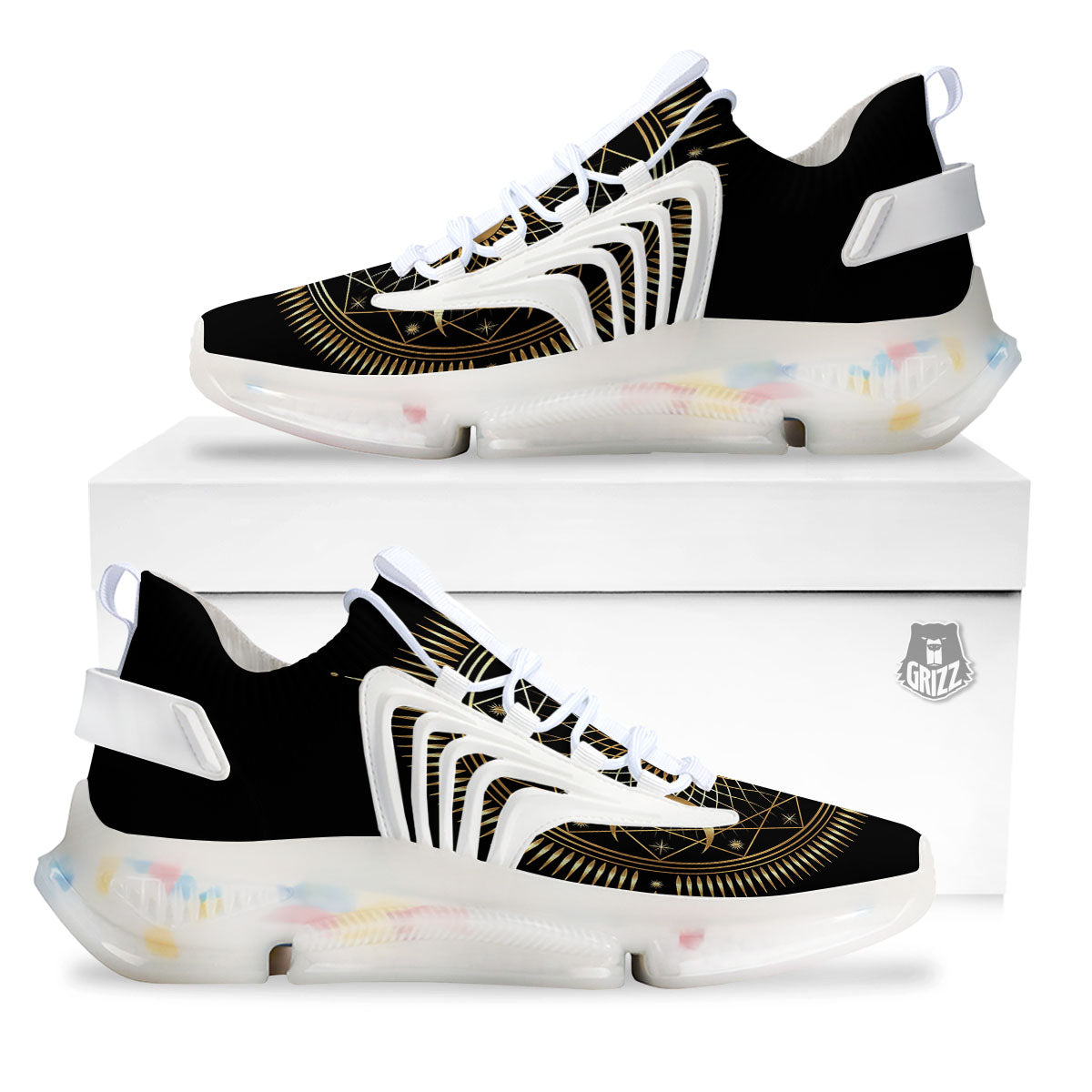 Sun And Moon Geometric Celestial Print White Gym Shoes-grizzshop