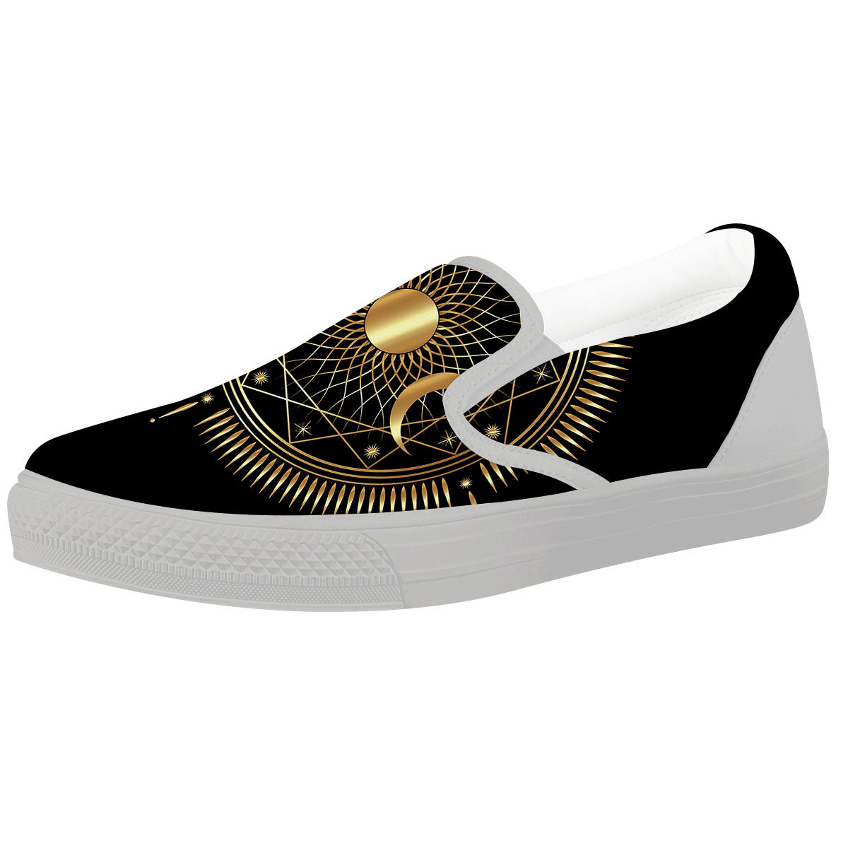 Sun And Moon Geometric Celestial Print White Slip On Shoes-grizzshop
