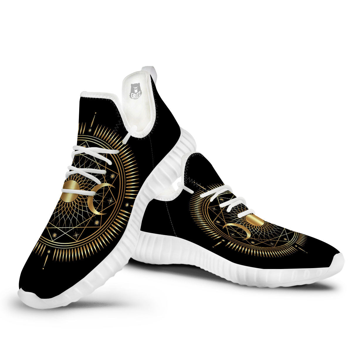 Sun And Moon Geometric Celestial Print White Walking Shoes-grizzshop