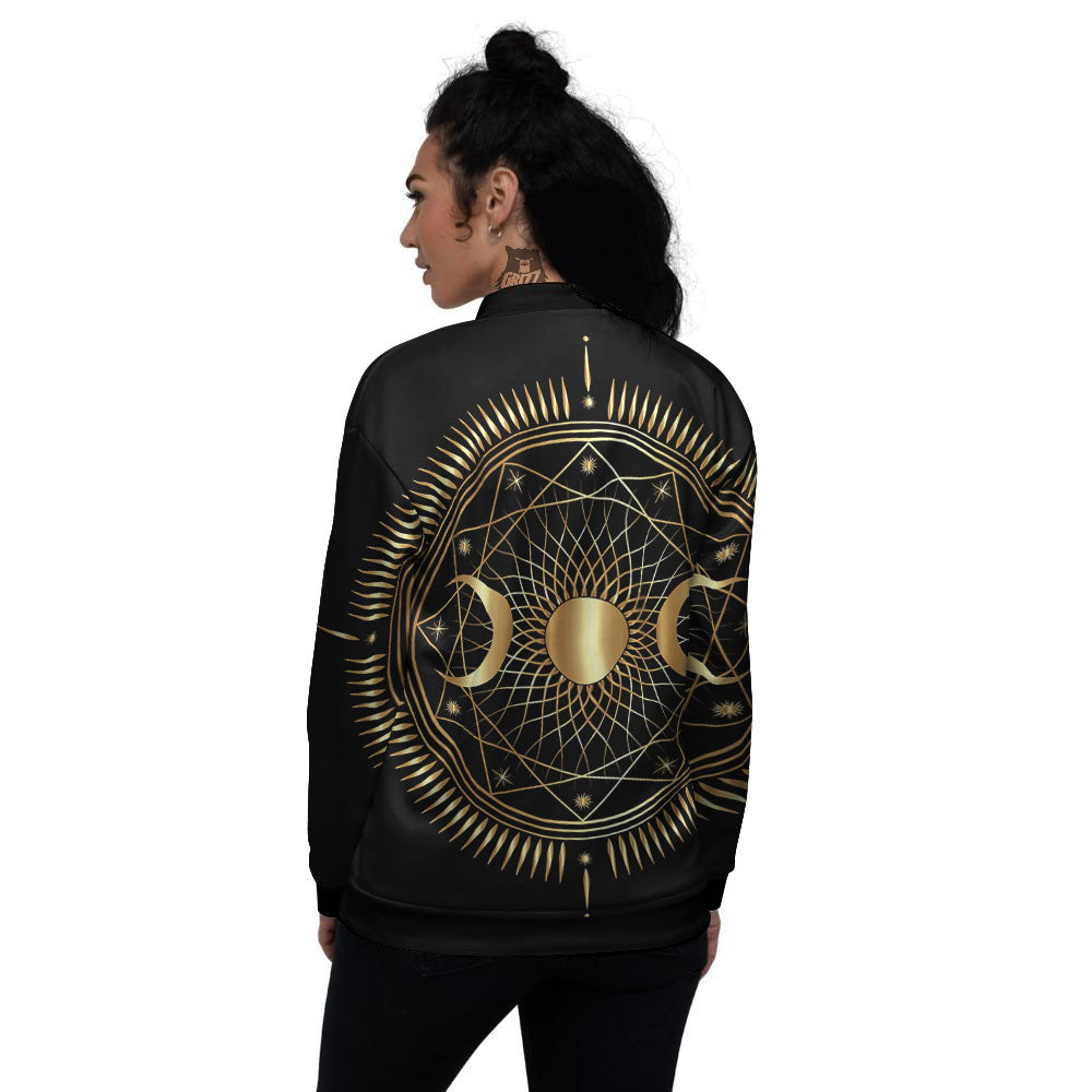 Sun And Moon Geometric Celestial Print Women's Bomber Jacket-grizzshop