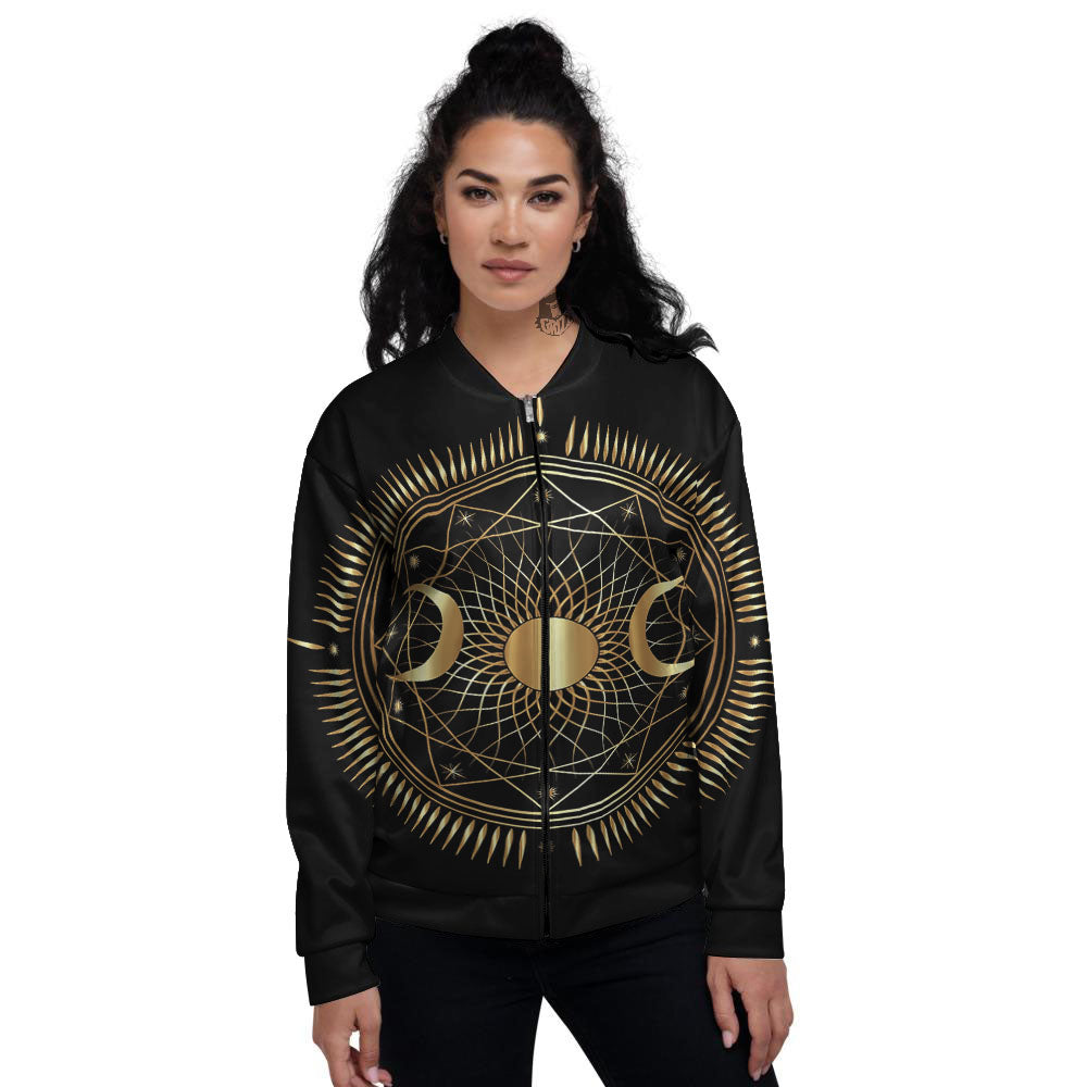 Sun And Moon Geometric Celestial Print Women's Bomber Jacket-grizzshop