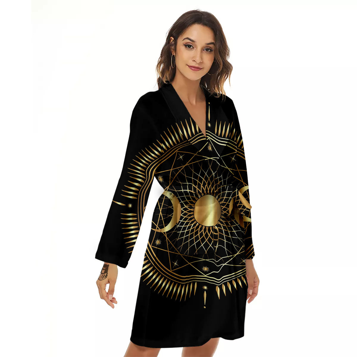 Sun And Moon Geometric Celestial Print Women's Robe-grizzshop