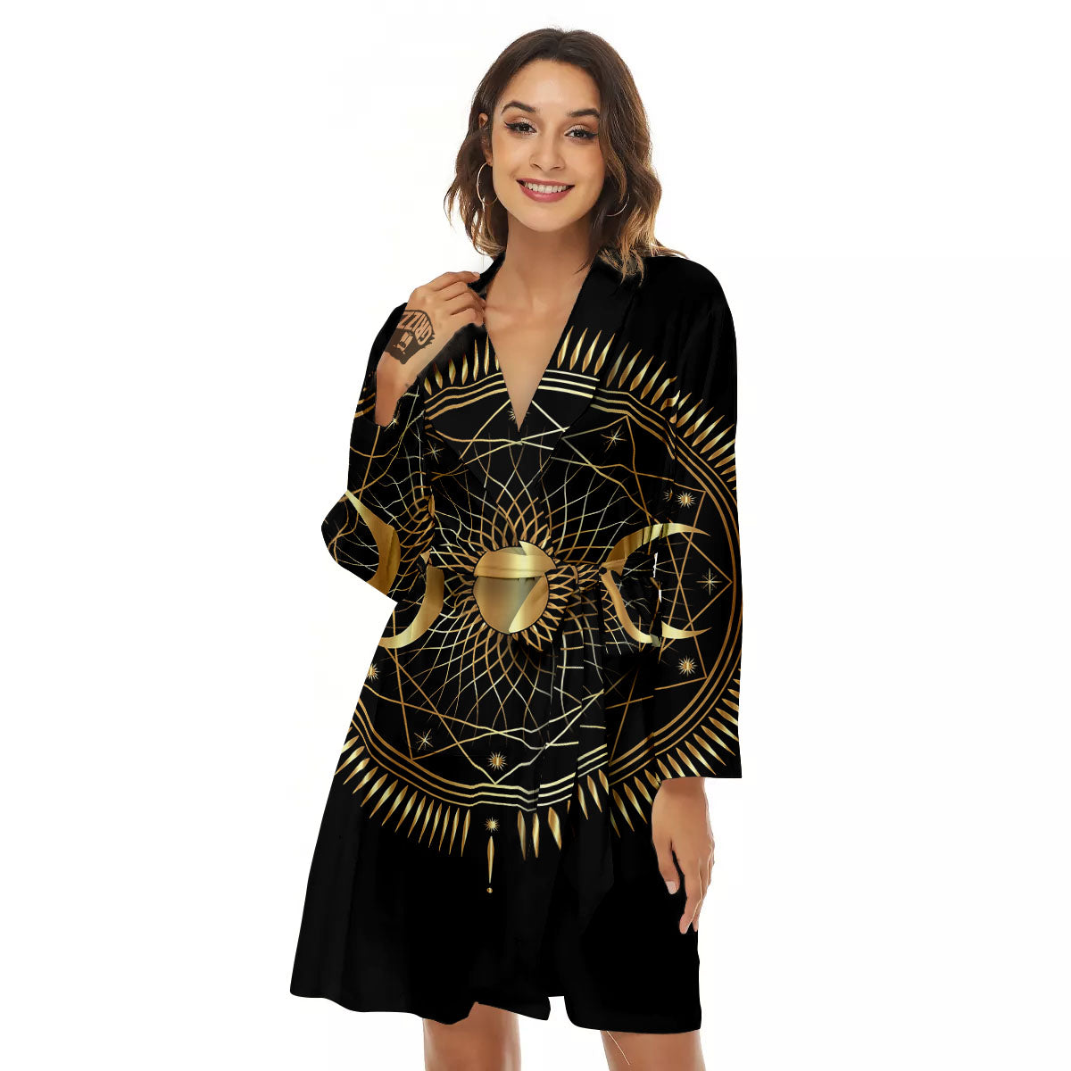 Sun And Moon Geometric Celestial Print Women's Robe-grizzshop