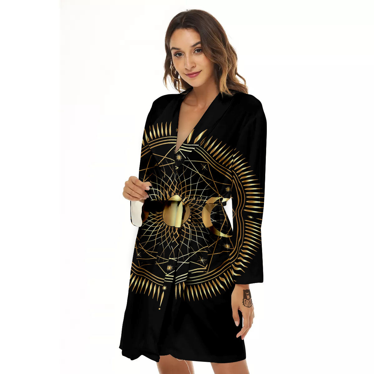 Sun And Moon Geometric Celestial Print Women's Robe-grizzshop