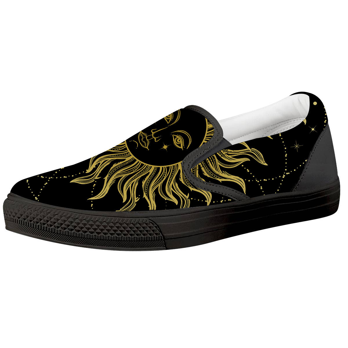 Sun Celestial Vintage Print Black Slip On Shoes-grizzshop