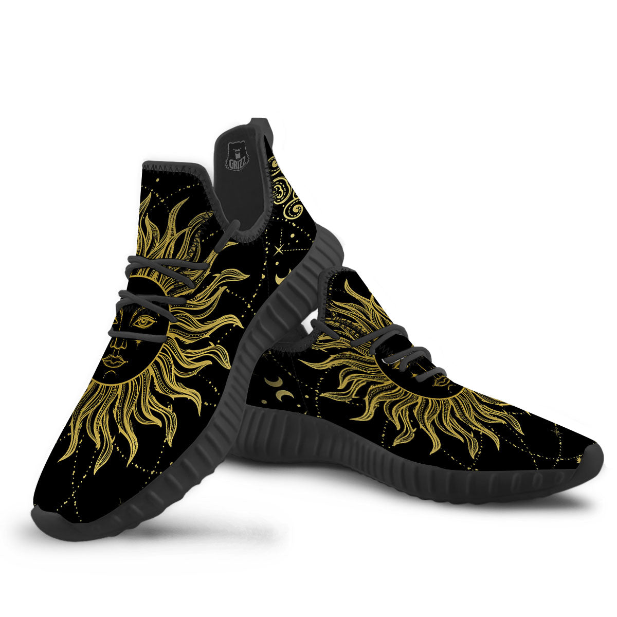 Sun Celestial Vintage Print Black Walking Shoes-grizzshop