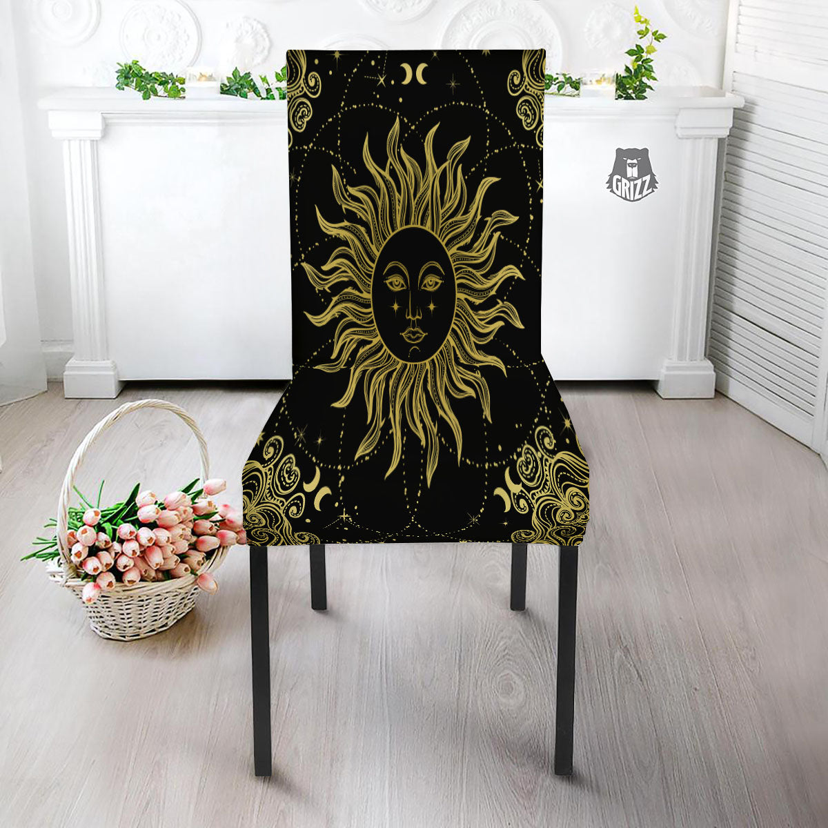 Sun Celestial Vintage Print Dining Chair Slipcover-grizzshop