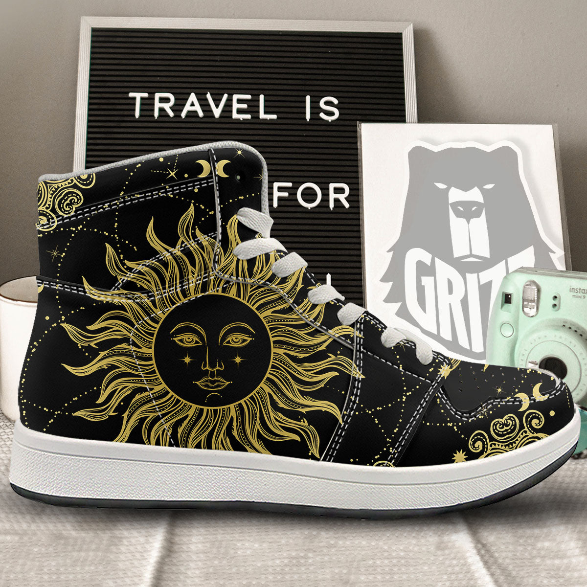 Sun Celestial Vintage Print High Top Sneakers-grizzshop