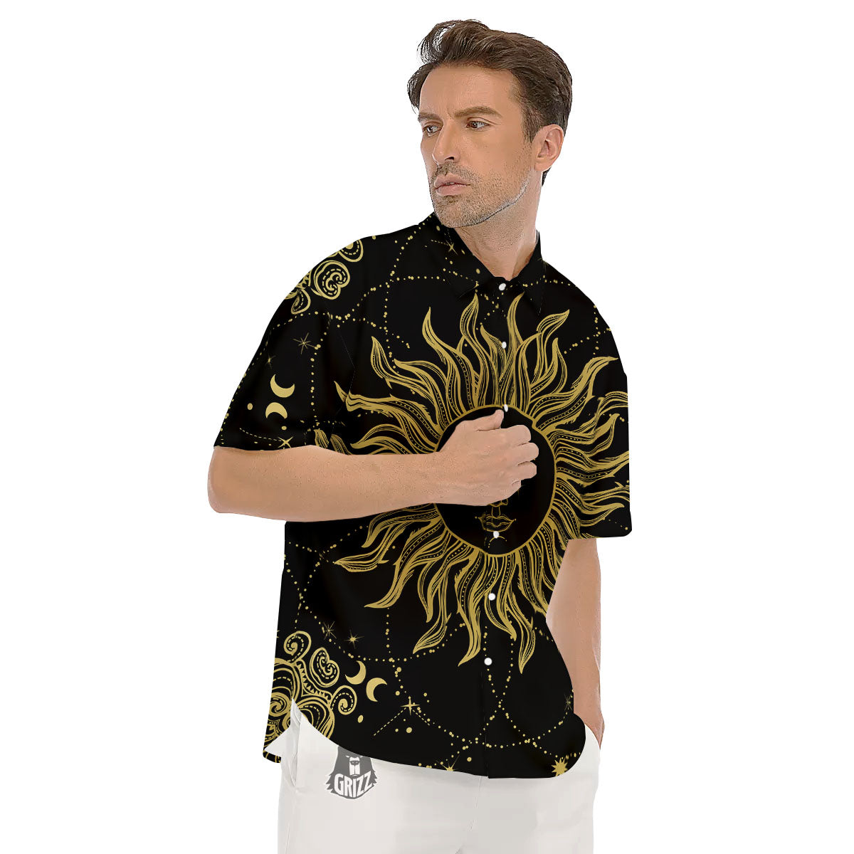 Sun Celestial Vintage Print Men's Short Sleeve Shirts-grizzshop