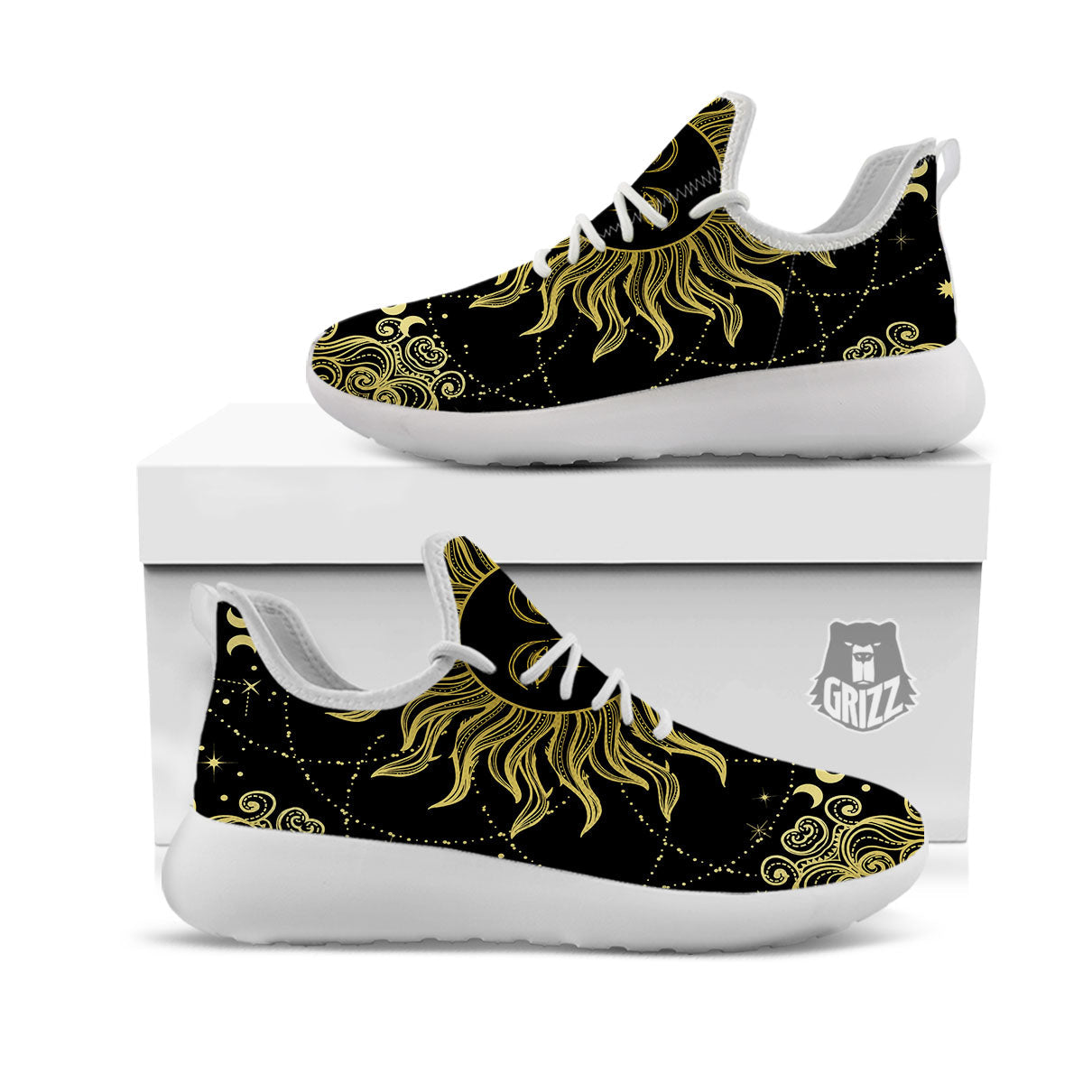 Sun Celestial Vintage Print White Athletic Shoes-grizzshop