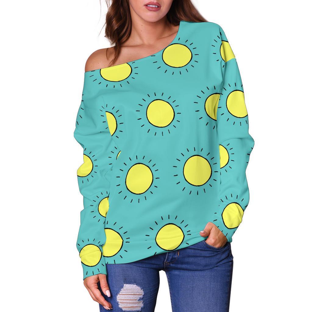 Sun Cute Pattern Print Women Off Shoulder Sweatshirt-grizzshop