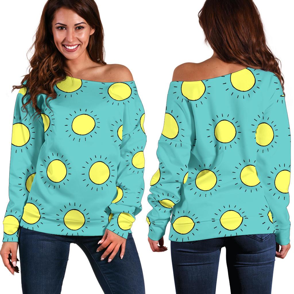 Sun Cute Pattern Print Women Off Shoulder Sweatshirt-grizzshop