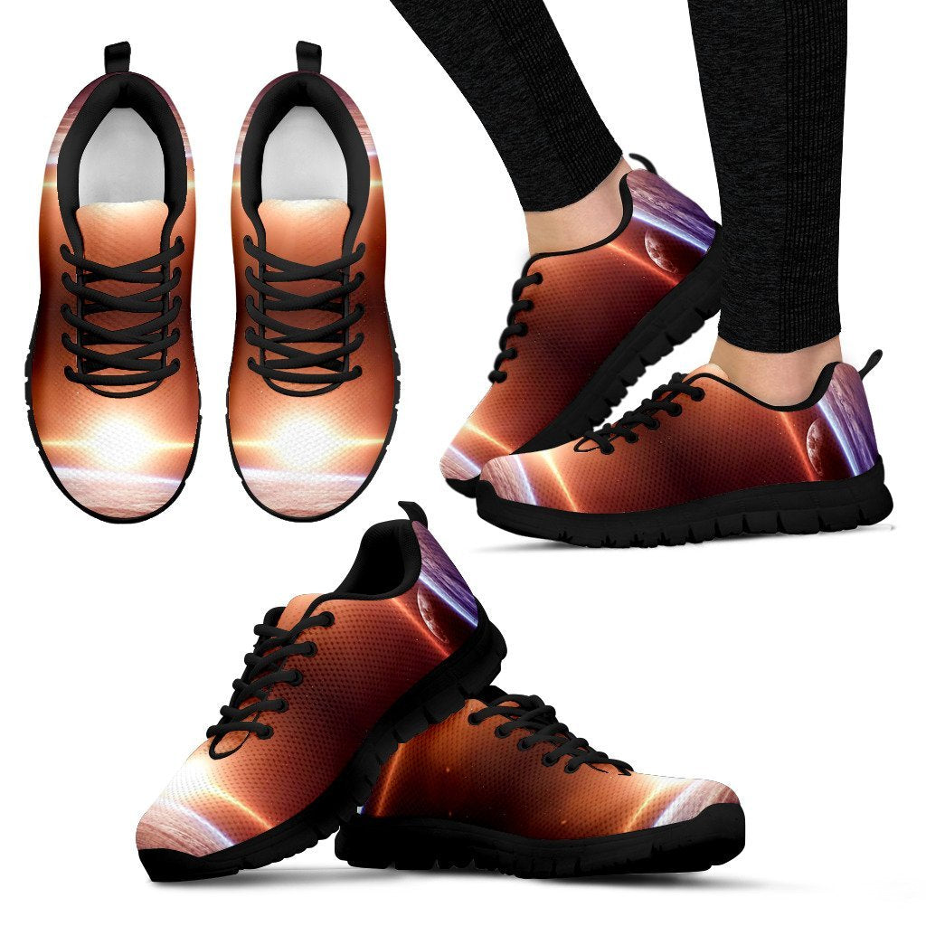 Sun Galaxy Space Earth Print Black Sneaker Shoes For Men Women-grizzshop