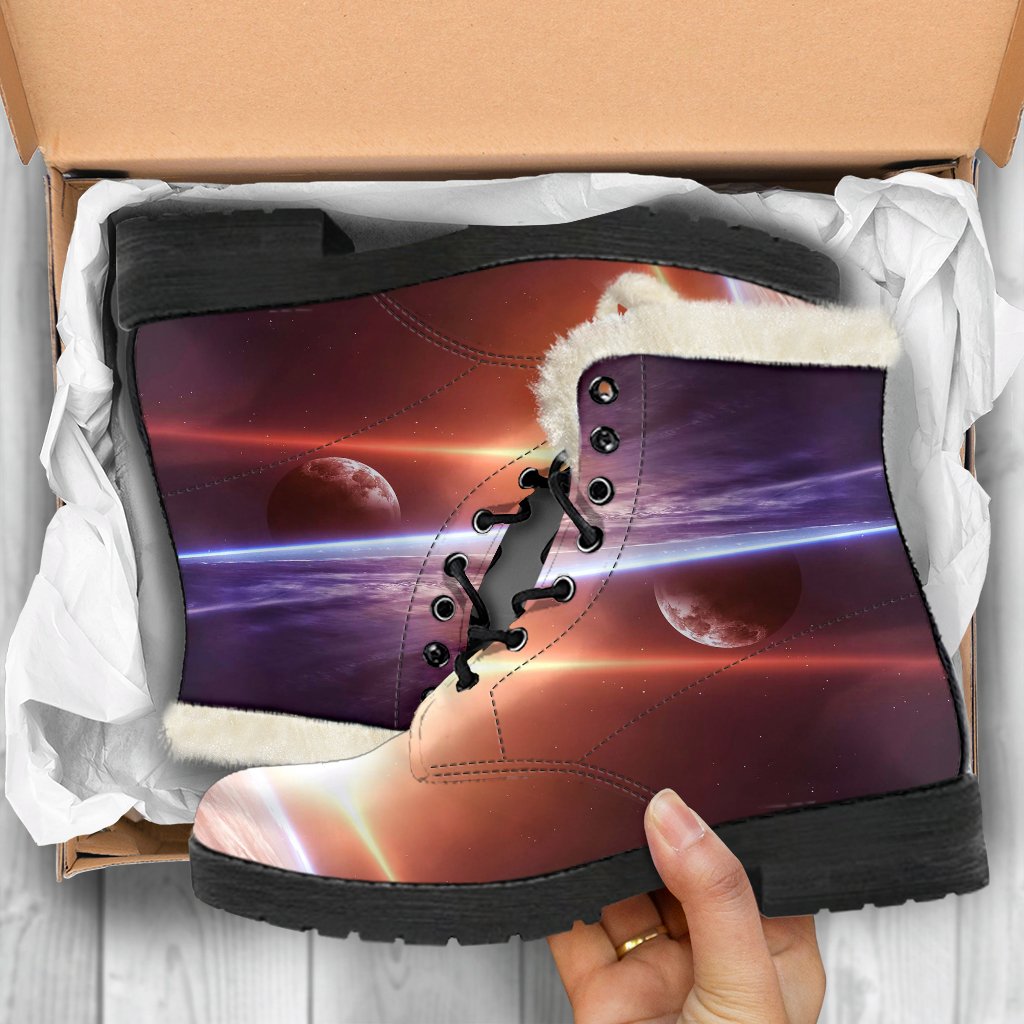 Sun Galaxy Space Earth Print Comfy Winter Boots-grizzshop