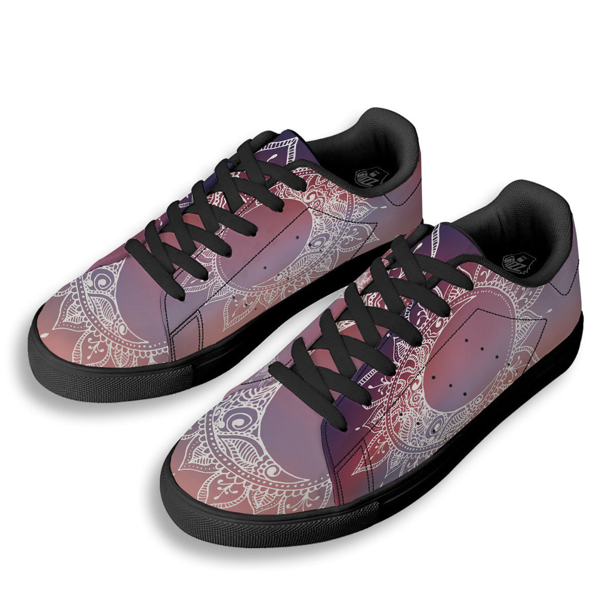 Sun Mandala Print Black Low Top Sneakers-grizzshop