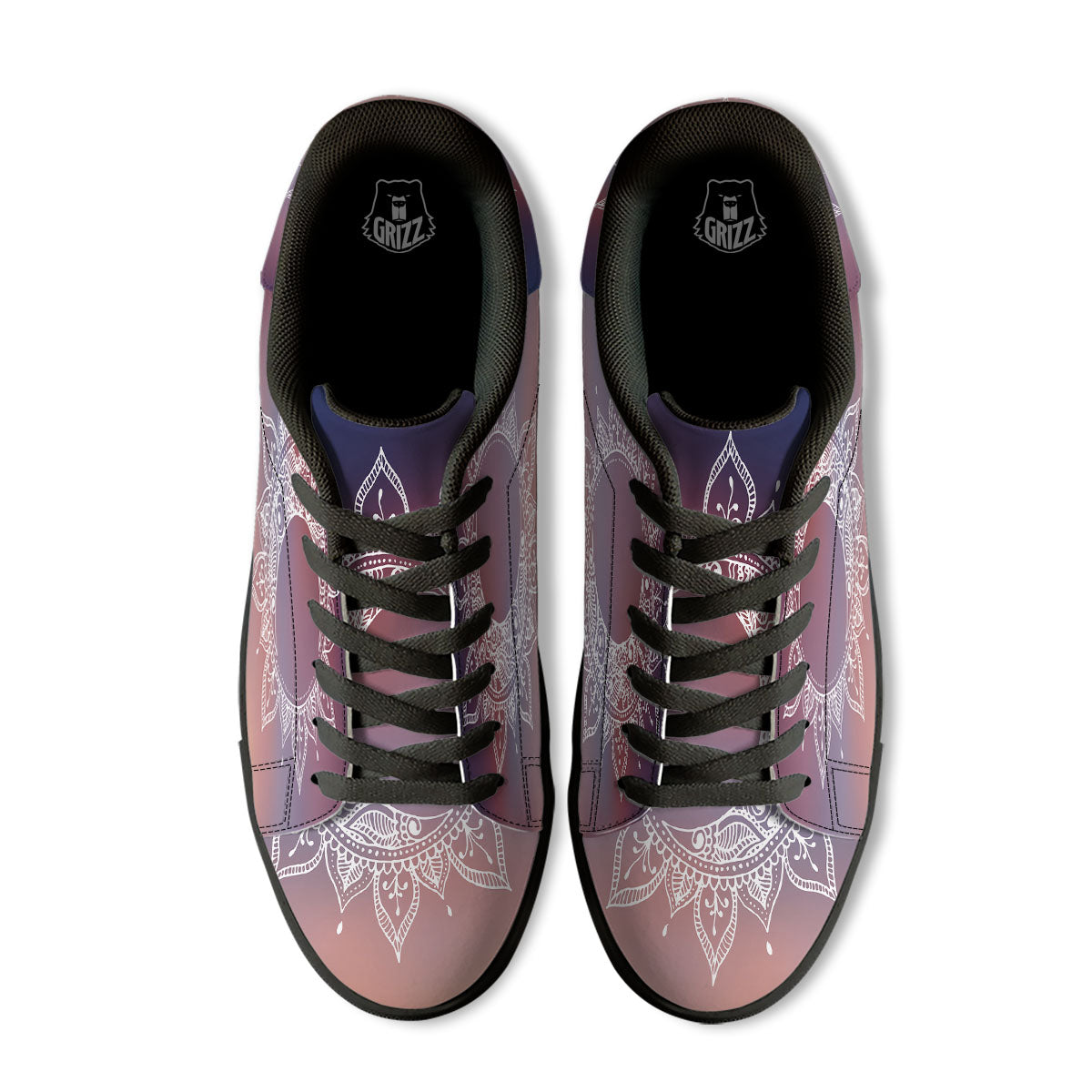 Sun Mandala Print Black Low Top Sneakers-grizzshop