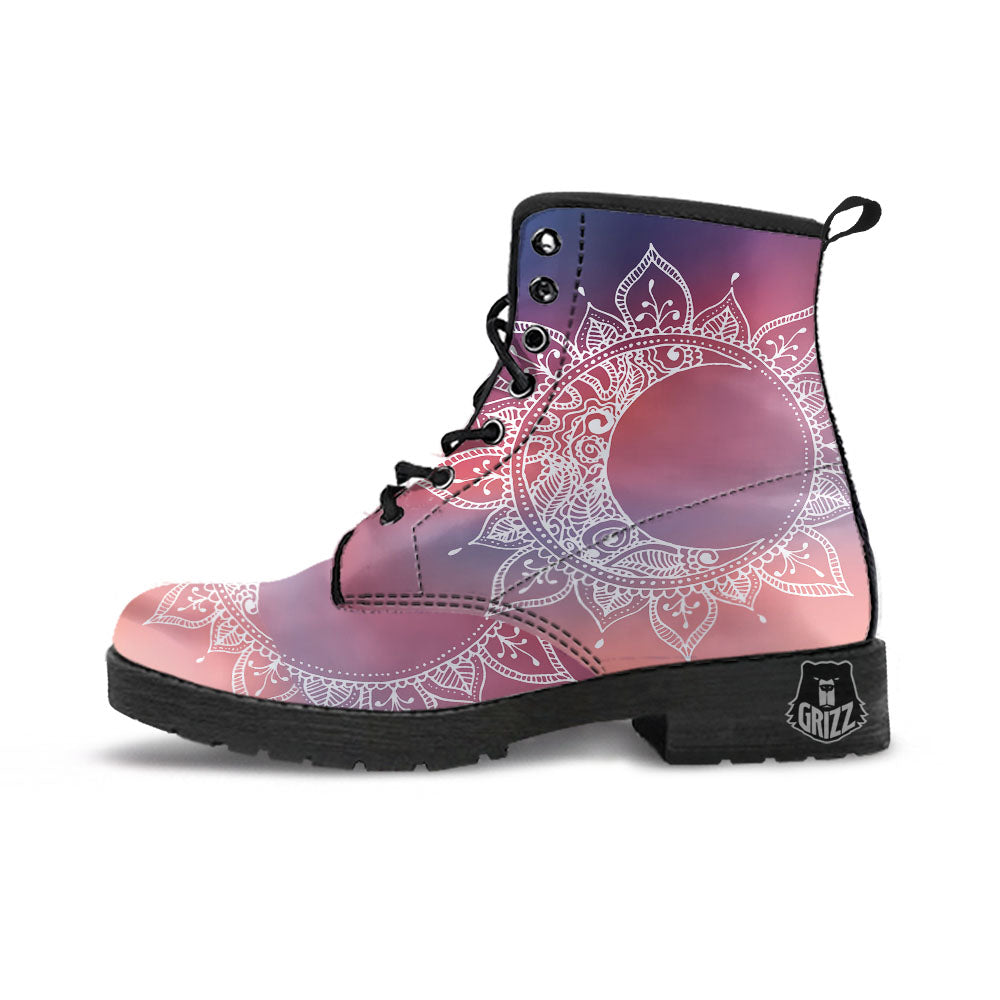Sun Mandala Print Leather Boots-grizzshop