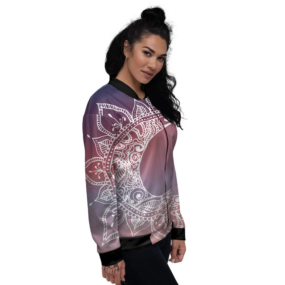 Sun Mandala Print Women's Bomber Jacket-grizzshop