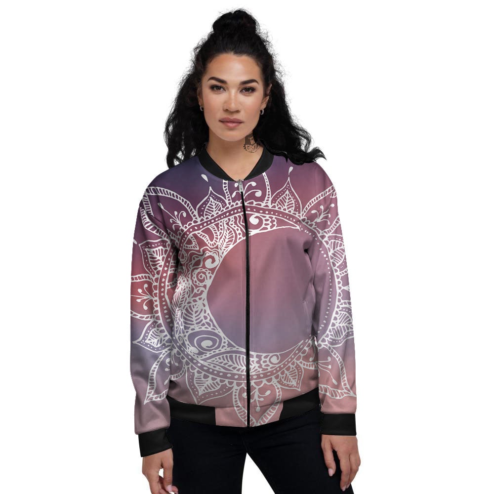 Sun Mandala Print Women's Bomber Jacket-grizzshop