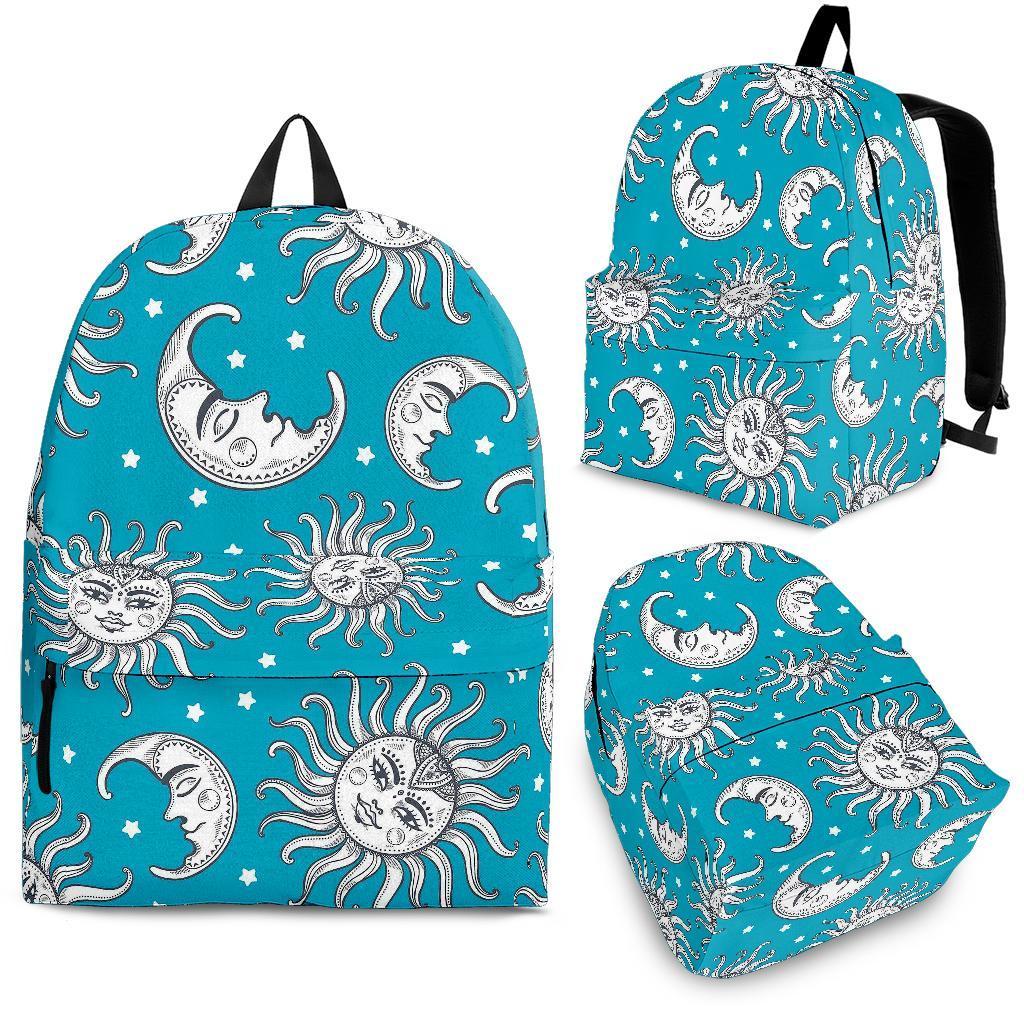 Sun Moon Blue Pattern Print Backpack-grizzshop