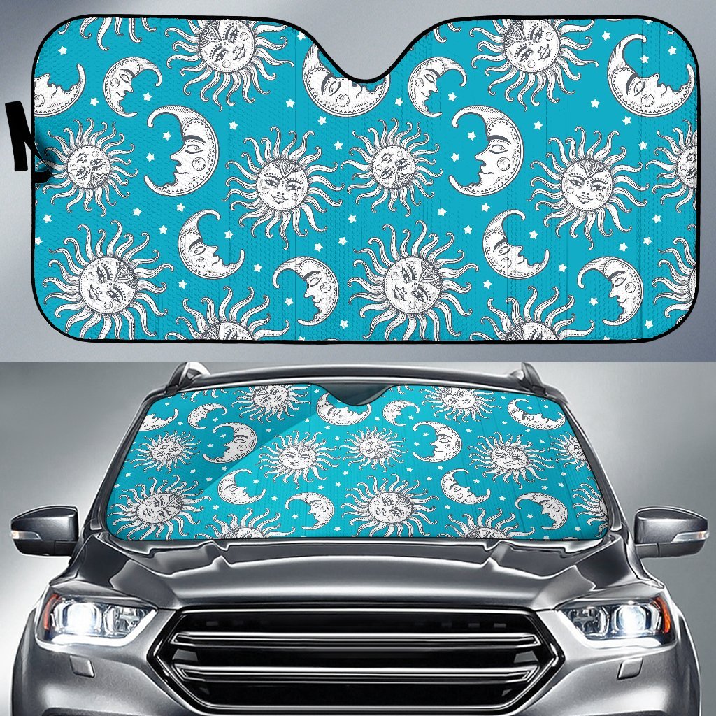 Sun Moon Blue Pattern Print Car Sun Shade-grizzshop